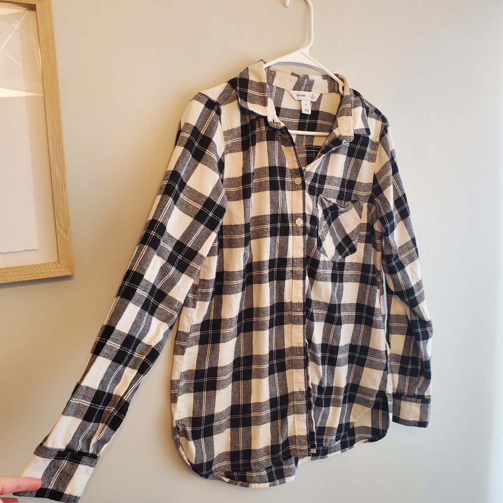 Old navy flannel shirt women's plaid gingham the classic shirt